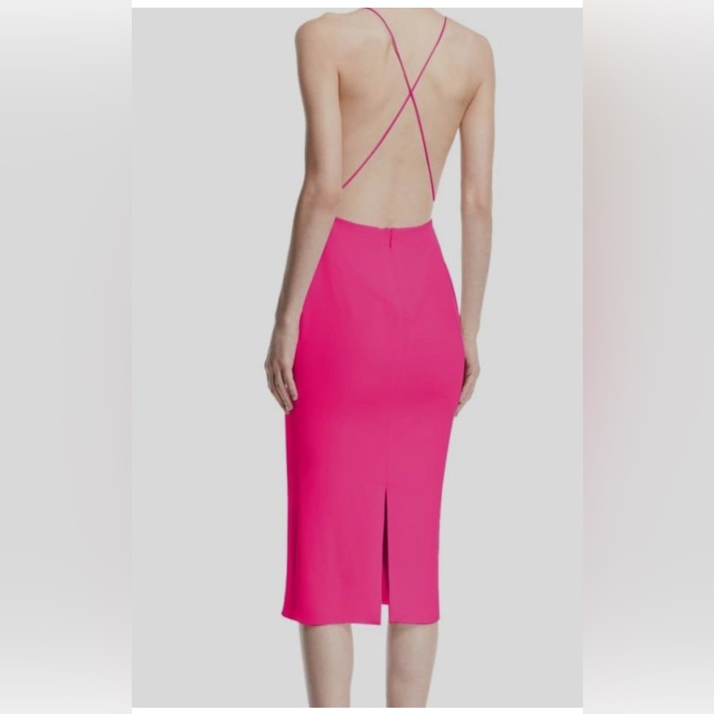 Brandon Maxwell Hot Pink Ruched Open Back Maxi Designer Dress